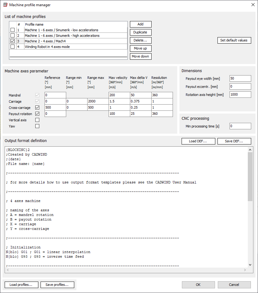 CADWIND Machine Profile Manager